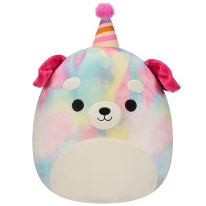 Squishmallows 12" Delenne the Rainbow Tie-Dye Dog With Party Hat | Jazwares